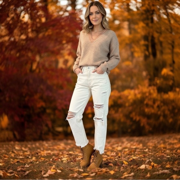 MYSTREE v neck part wool sweater S M L - Picture 2 of 9